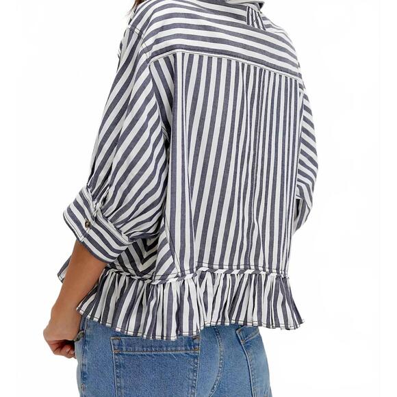 NEW FREE PEOPLE bailey classic shirt in navy stripe - Picture 3 of 3